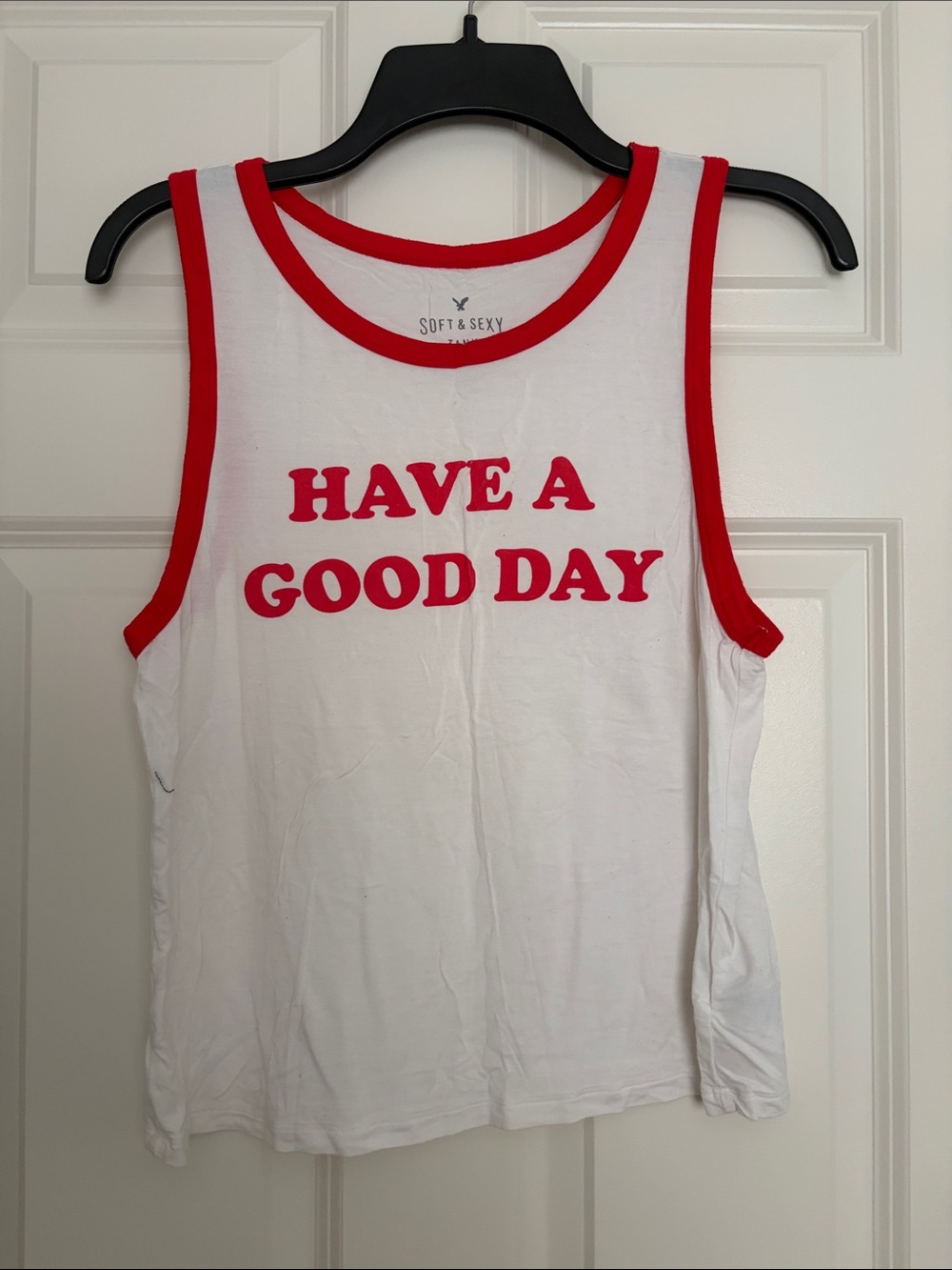 American Eagle Outfitters White Tank Top with Red Trim and Graphic